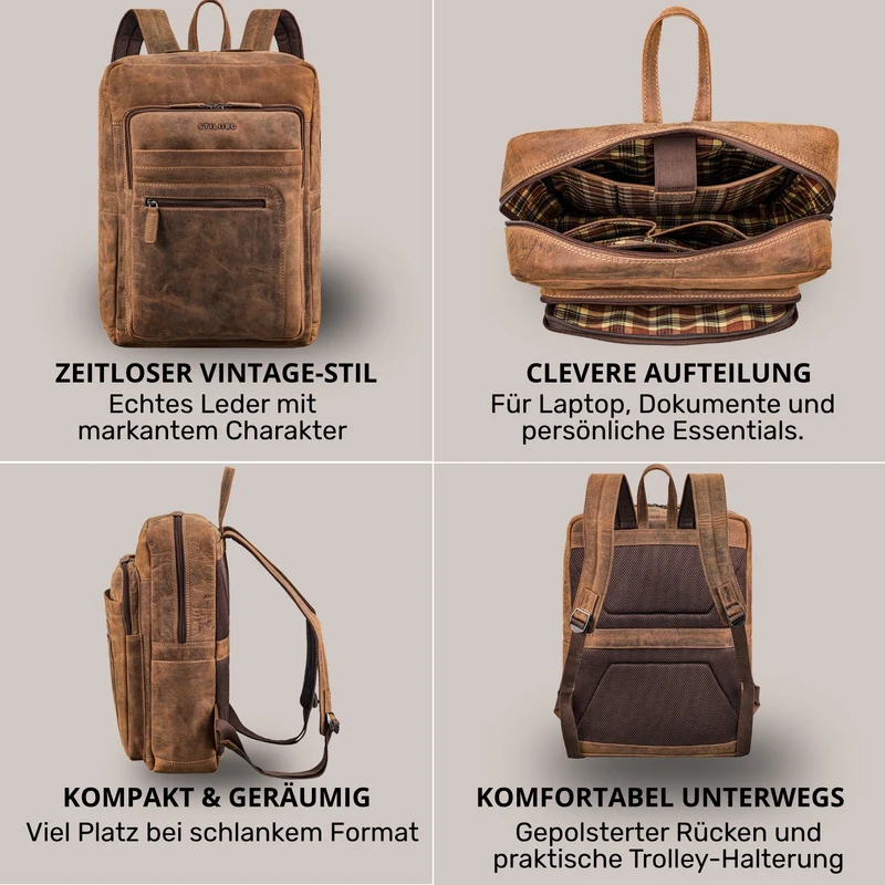 "Gilbert" Großer Leder Rucksack Herren Laptop 15 - 16 Zoll
