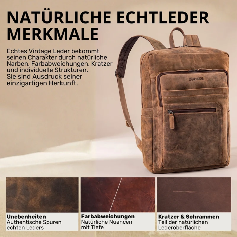 "Gilbert" Großer Leder Rucksack Herren Laptop 15 - 16 Zoll