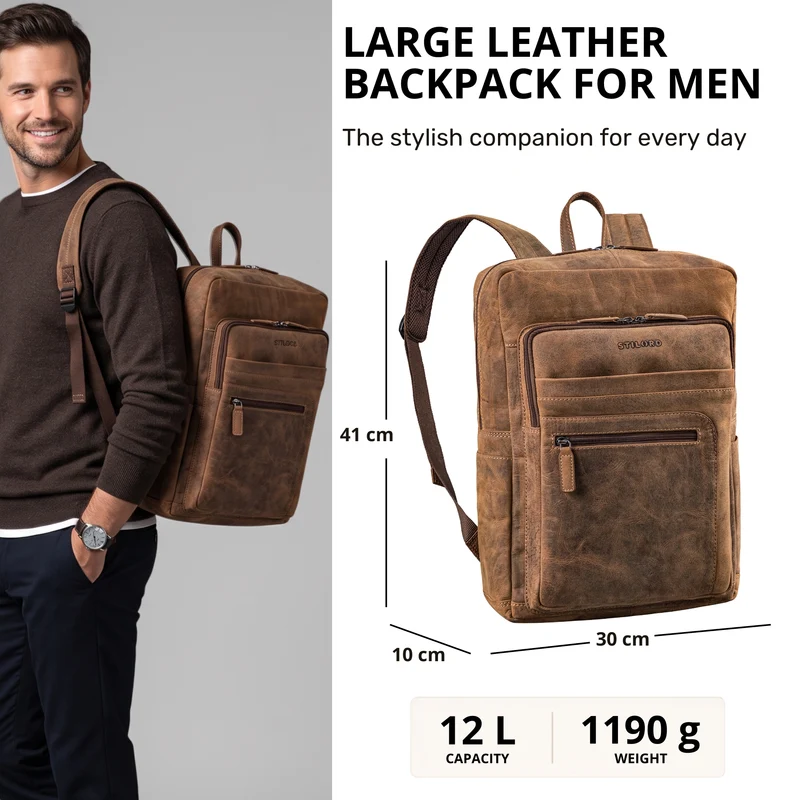 "Gilbert" Großer Leder Rucksack Herren Laptop 15 - 16 Zoll