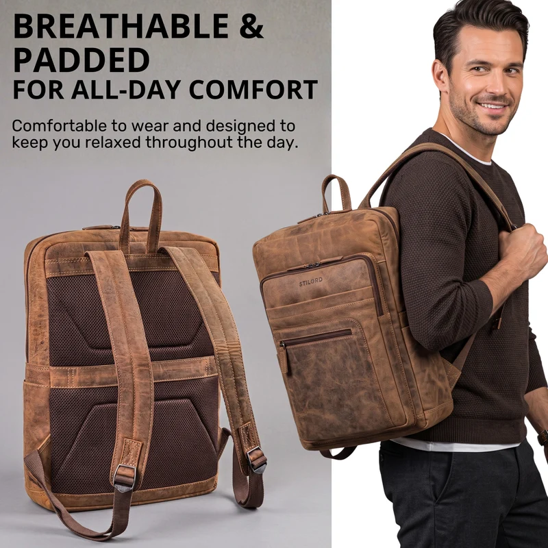 "Gilbert" Großer Leder Rucksack Herren Laptop 15 - 16 Zoll