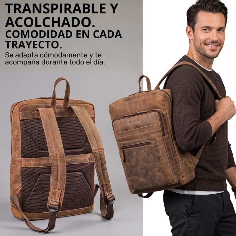 "Gilbert" Großer Leder Rucksack Herren Laptop 15 - 16 Zoll
