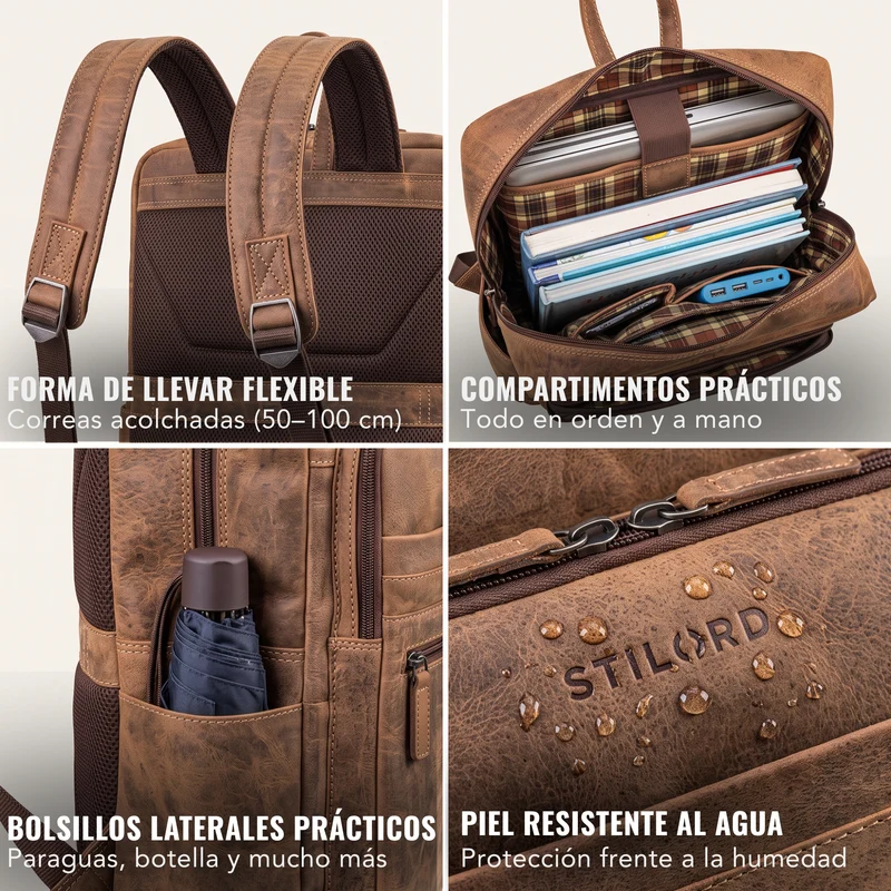 "Gilbert" Großer Leder Rucksack Herren Laptop 15 - 16 Zoll