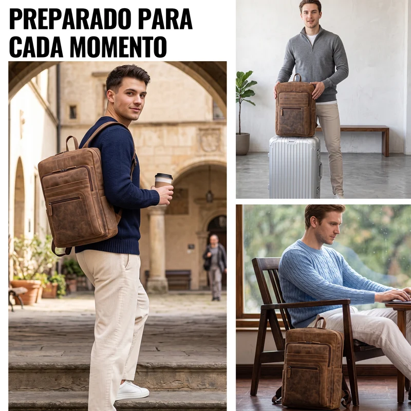 "Gilbert" Großer Leder Rucksack Herren Laptop 15 - 16 Zoll
