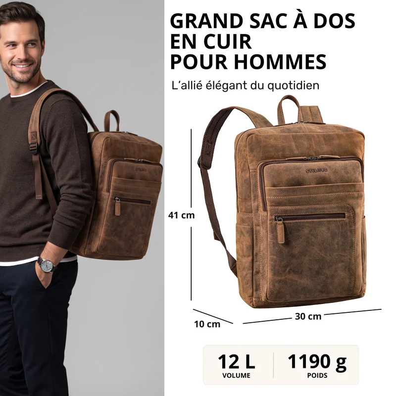 "Gilbert" Großer Leder Rucksack Herren Laptop 15 - 16 Zoll