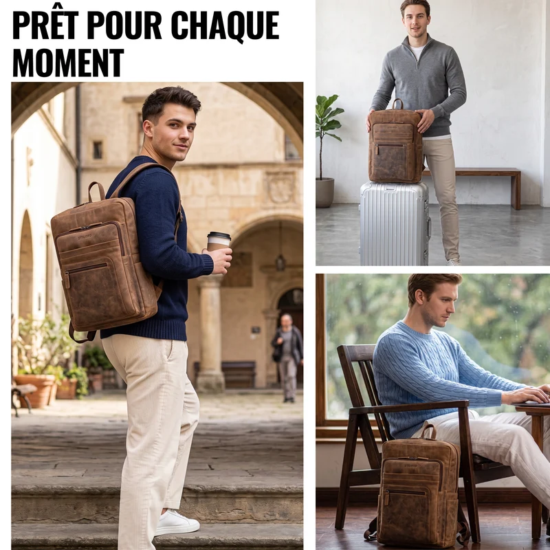"Gilbert" Großer Leder Rucksack Herren Laptop 15 - 16 Zoll