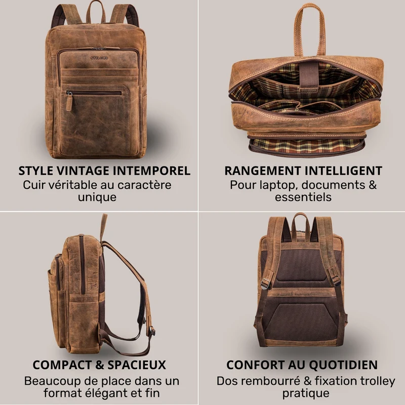 "Gilbert" Großer Leder Rucksack Herren Laptop 15 - 16 Zoll