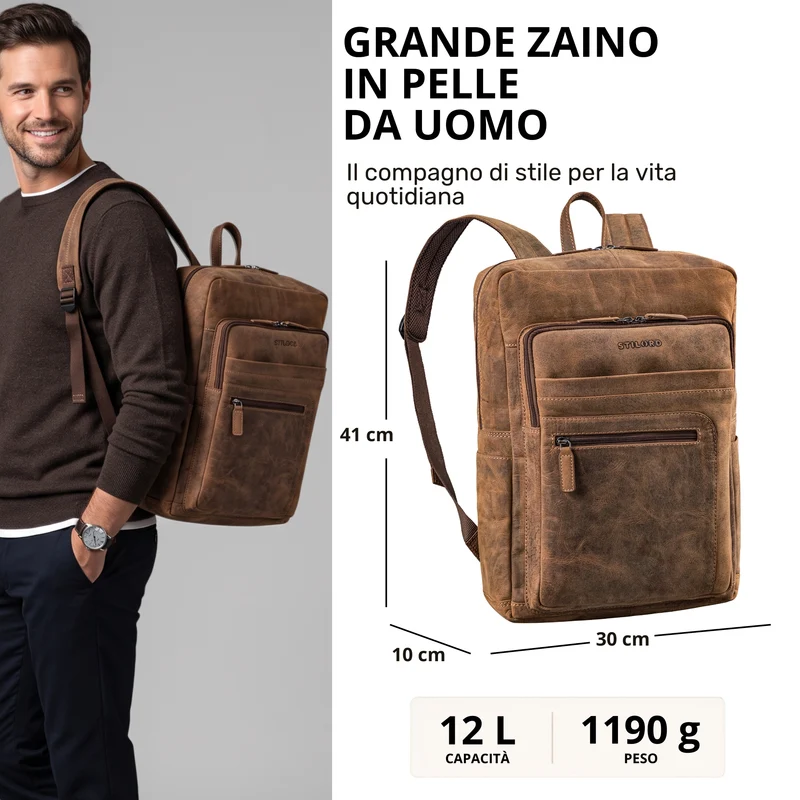 "Gilbert" Großer Leder Rucksack Herren Laptop 15 - 16 Zoll