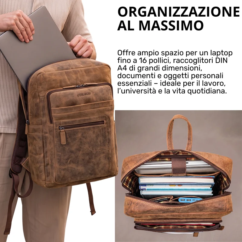 "Gilbert" Großer Leder Rucksack Herren Laptop 15 - 16 Zoll