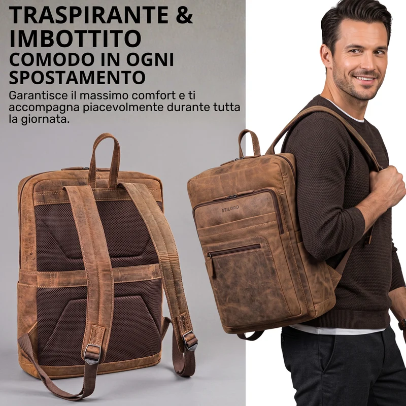 "Gilbert" Großer Leder Rucksack Herren Laptop 15 - 16 Zoll
