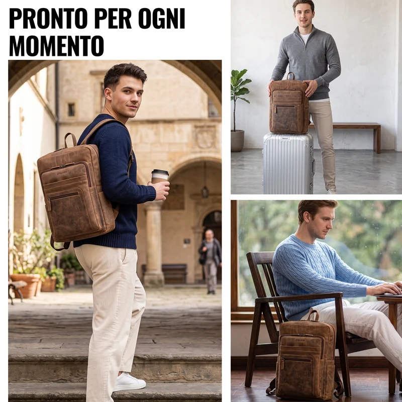 "Gilbert" Großer Leder Rucksack Herren Laptop 15 - 16 Zoll