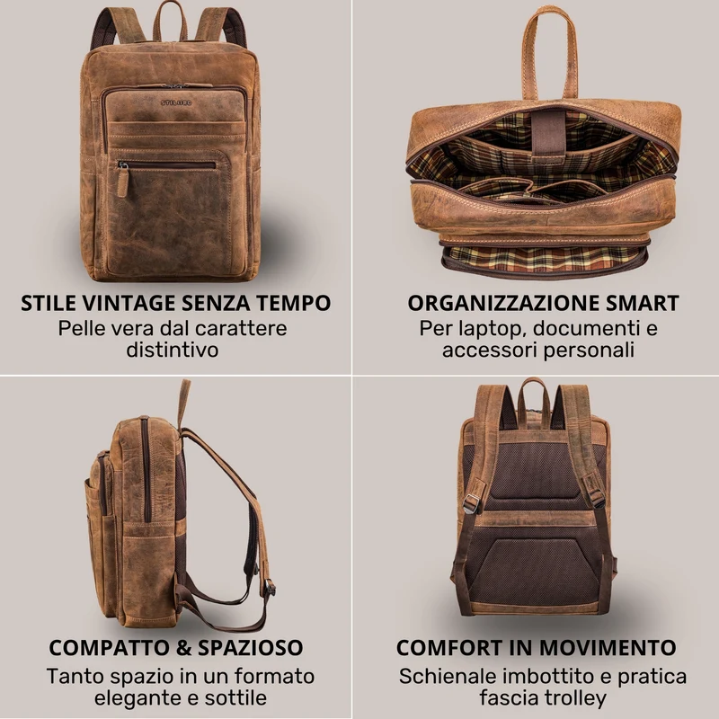 "Gilbert" Großer Leder Rucksack Herren Laptop 15 - 16 Zoll