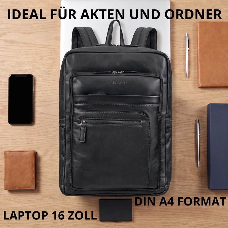 "Gilbert" Großer Leder Rucksack Herren Laptop 15 - 16 Zoll
