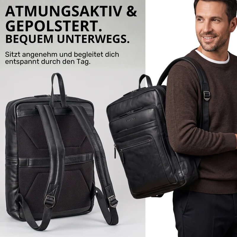 "Gilbert" Großer Leder Rucksack Herren Laptop 15 - 16 Zoll