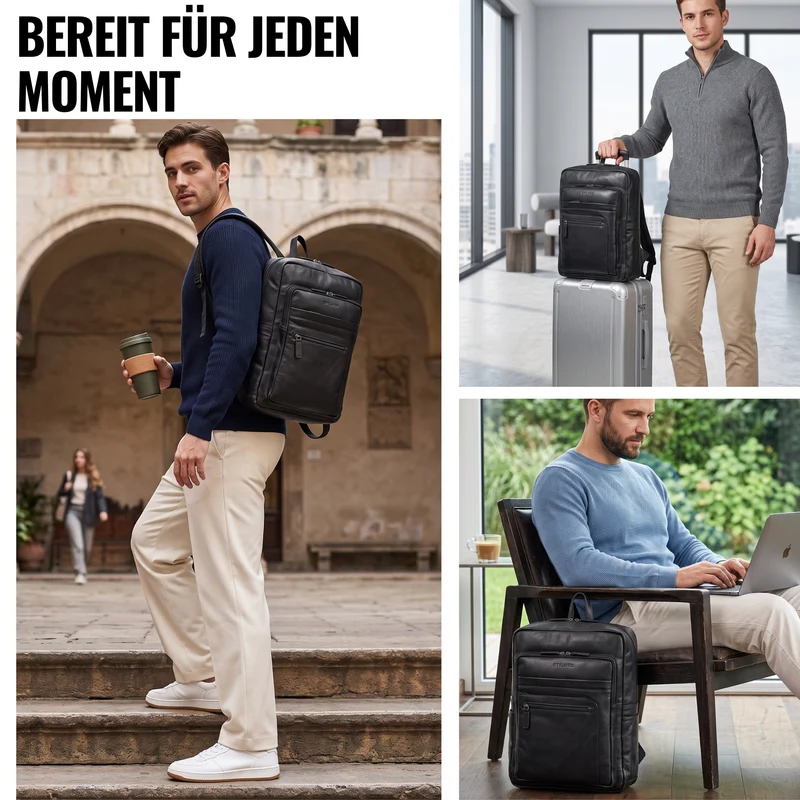 "Gilbert" Großer Leder Rucksack Herren Laptop 15 - 16 Zoll
