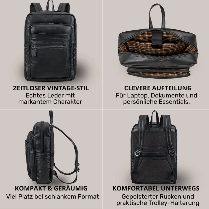 "Gilbert" Großer Leder Rucksack Herren Laptop 15 - 16 Zoll