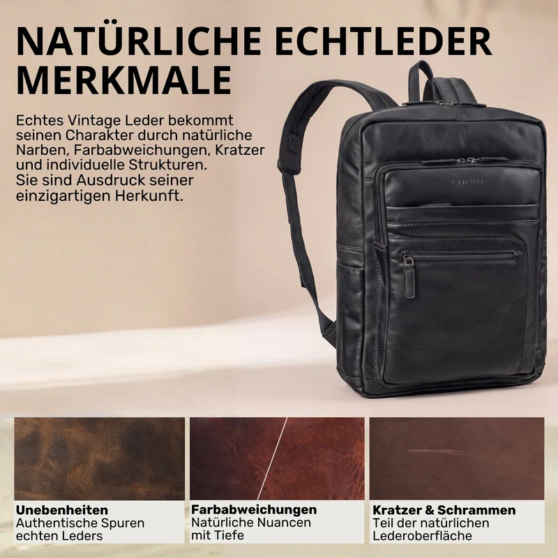 "Gilbert" Großer Leder Rucksack Herren Laptop 15 - 16 Zoll