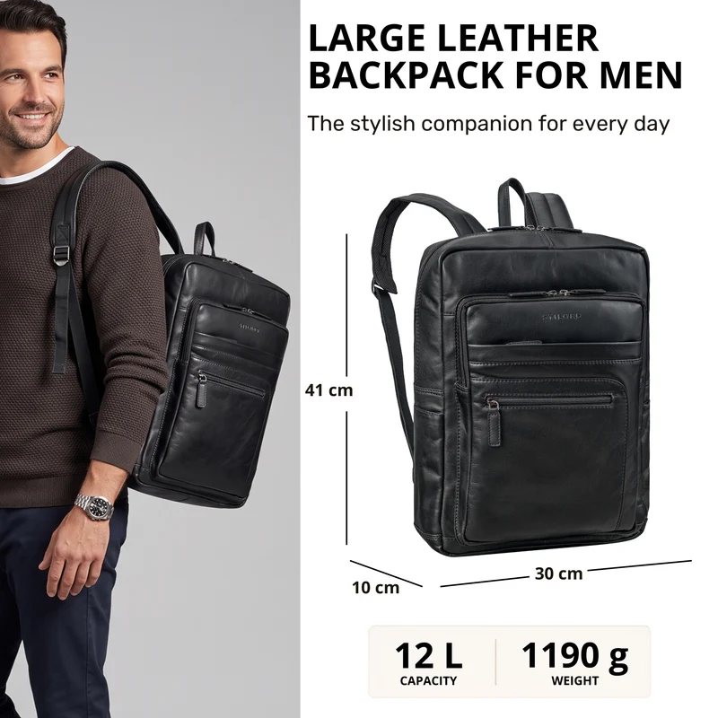 "Gilbert" Großer Leder Rucksack Herren Laptop 15 - 16 Zoll