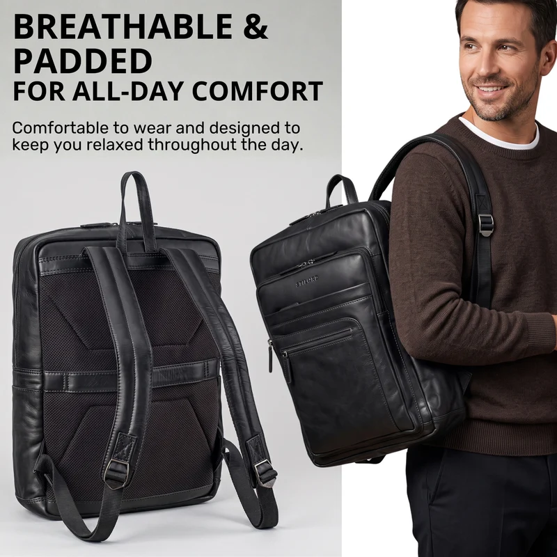 "Gilbert" Großer Leder Rucksack Herren Laptop 15 - 16 Zoll