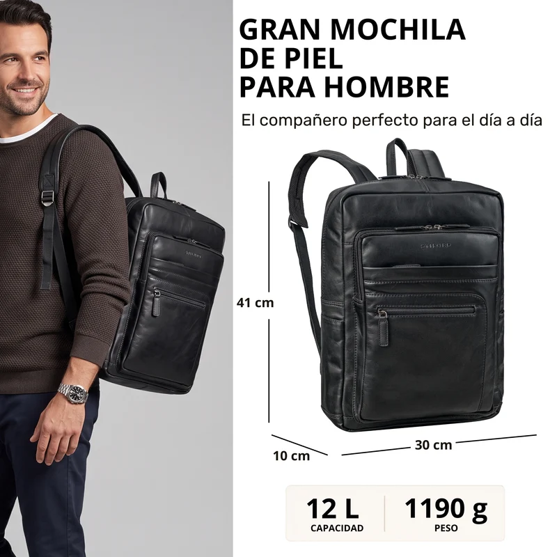 "Gilbert" Großer Leder Rucksack Herren Laptop 15 - 16 Zoll