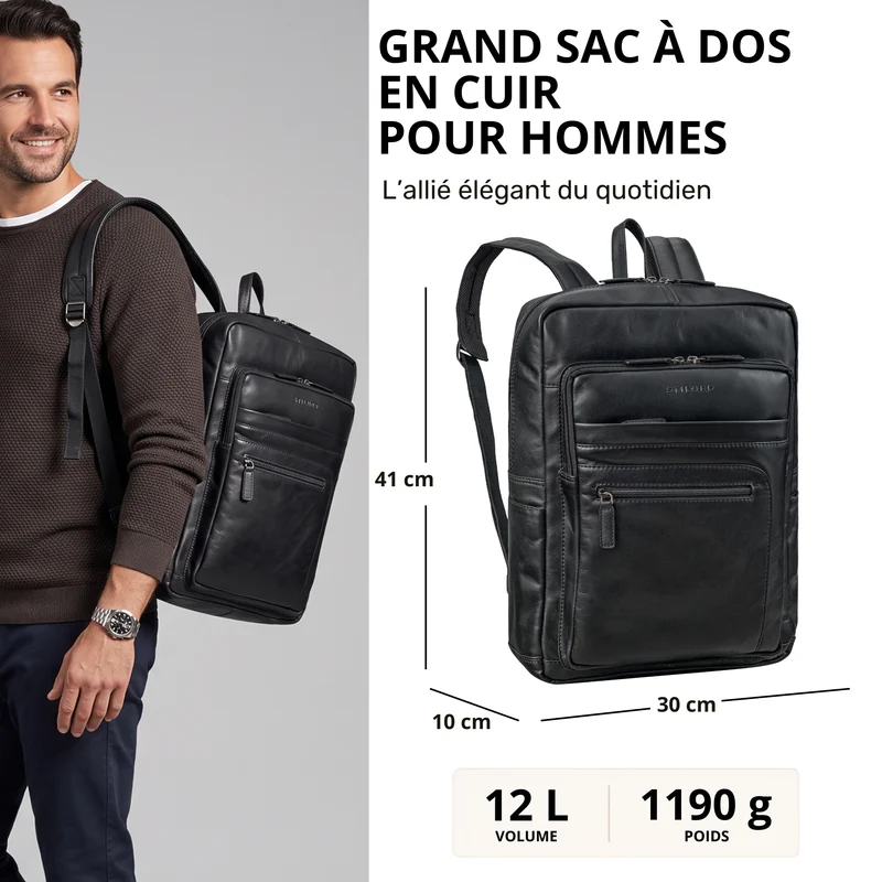 "Gilbert" Großer Leder Rucksack Herren Laptop 15 - 16 Zoll