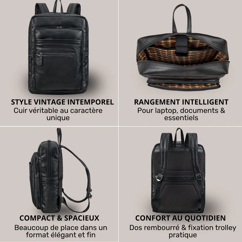 "Gilbert" Großer Leder Rucksack Herren Laptop 15 - 16 Zoll