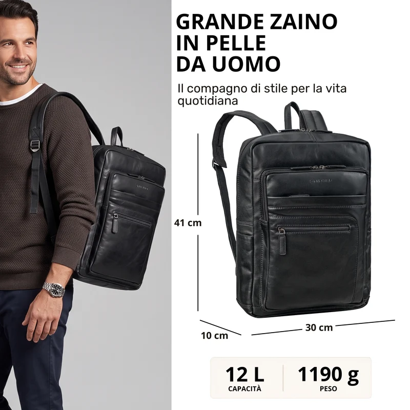"Gilbert" Großer Leder Rucksack Herren Laptop 15 - 16 Zoll