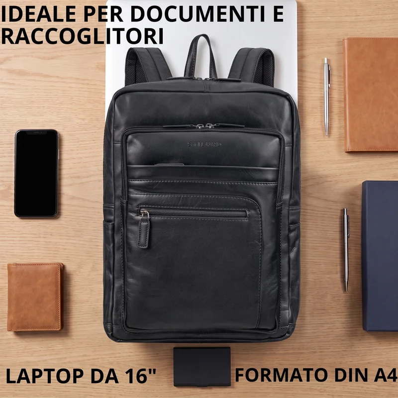 "Gilbert" Großer Leder Rucksack Herren Laptop 15 - 16 Zoll
