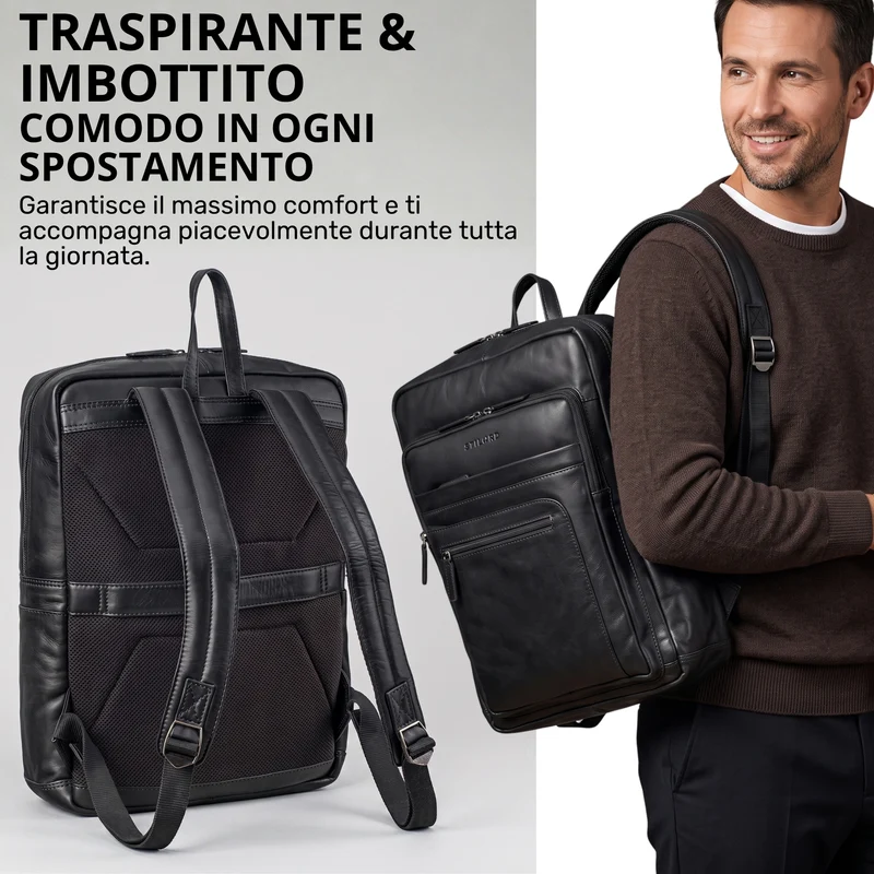 "Gilbert" Großer Leder Rucksack Herren Laptop 15 - 16 Zoll