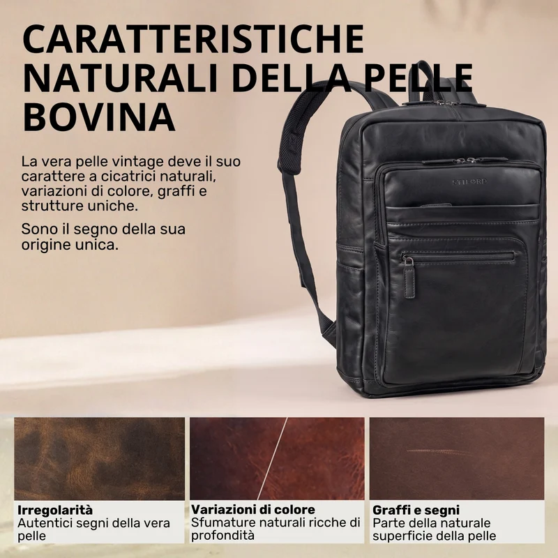 "Gilbert" Großer Leder Rucksack Herren Laptop 15 - 16 Zoll