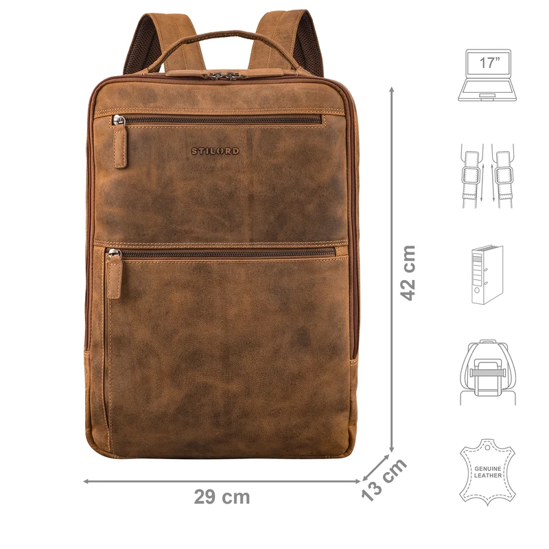 "Jayce" XL Leder Laptop Rucksack 17 Zoll Groß für Herren und Damen