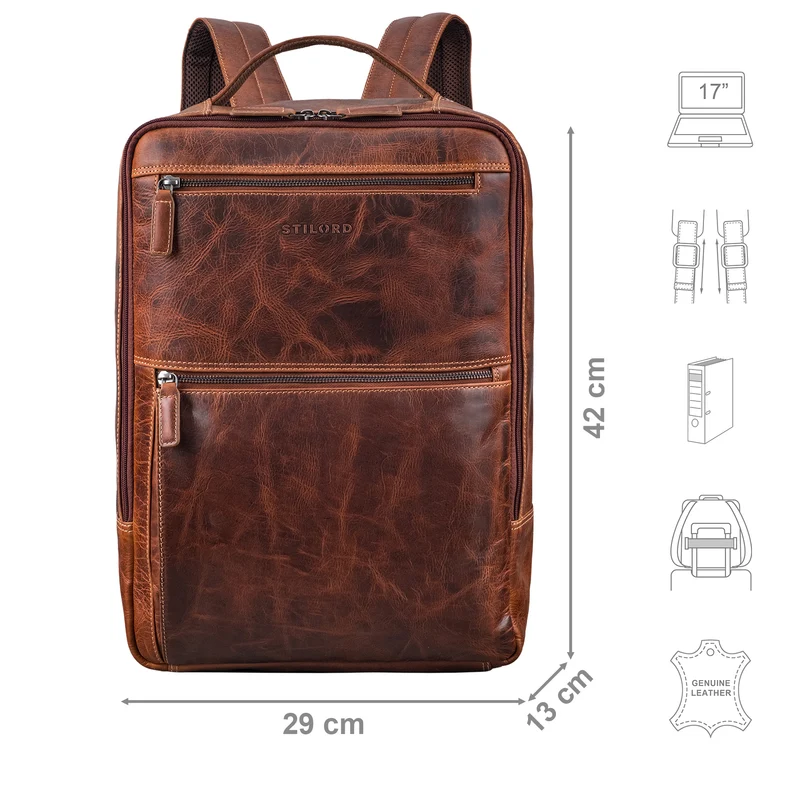 "Jayce" XL Leder Laptop Rucksack 17 Zoll Groß für Herren und Damen
