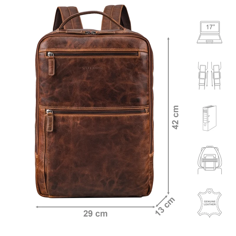 "Jayce" XL Leder Laptop Rucksack 17 Zoll Groß für Herren und Damen