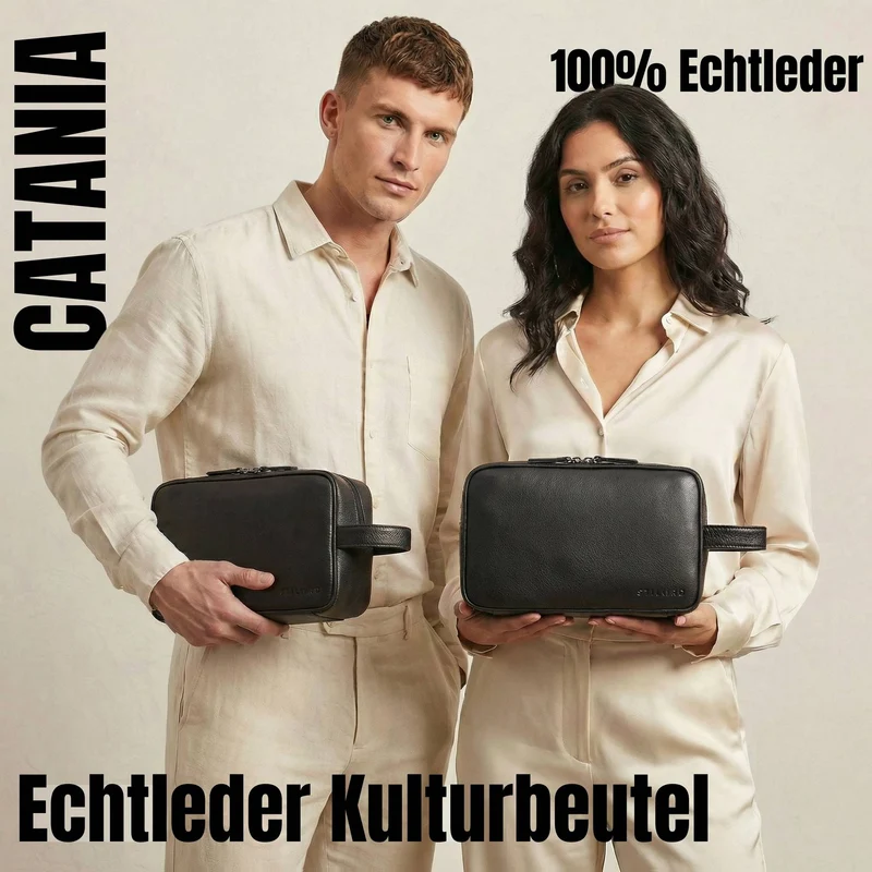 "Catania" großer Reise-Kulturbeutel Echt Leder Herren Damen