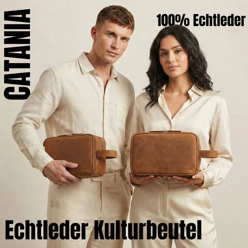 "Catania" großer Reise-Kulturbeutel Echt Leder Herren Damen