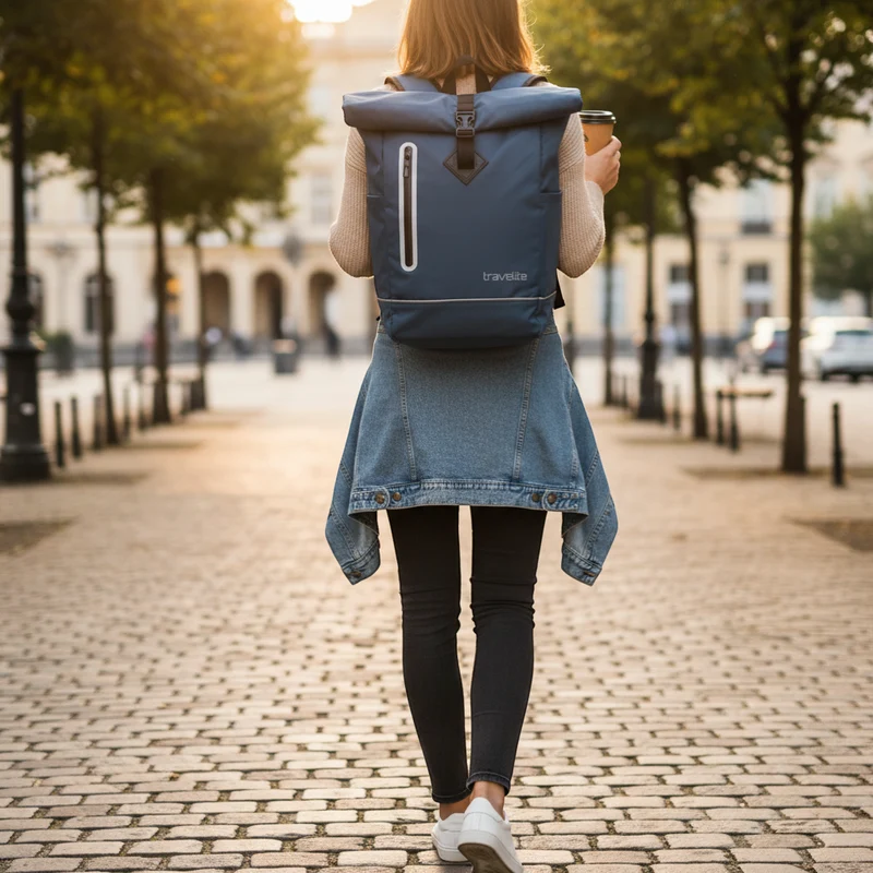 Travelite Basics Rollup Rucksack aus Plane 48 cm -Marine