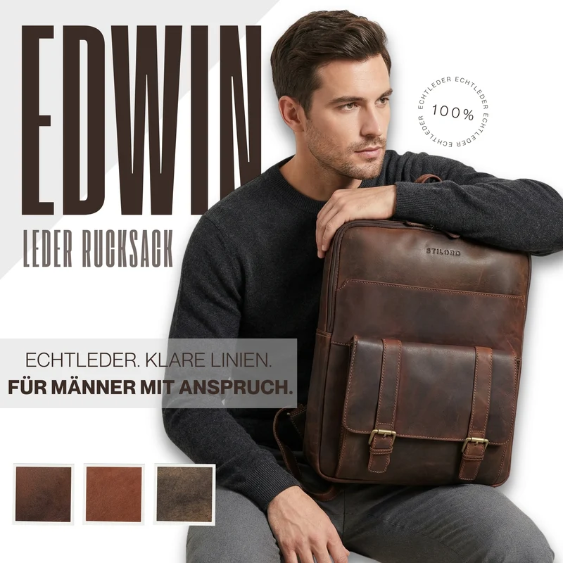 "Edwin" Vintage Business Rucksack Herren Leder 15.6-16 Zoll