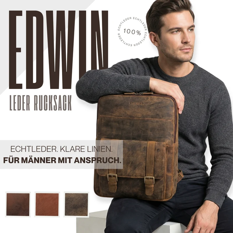 "Edwin" Vintage Business Rucksack Herren Leder 15.6-16 Zoll