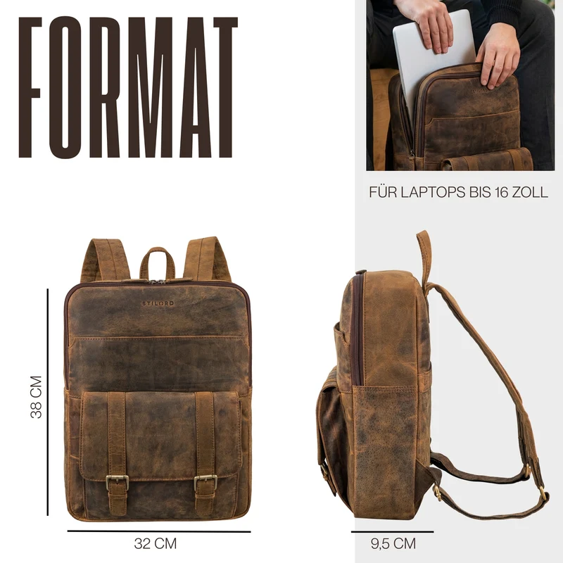 "Edwin" Vintage Business Rucksack Herren Leder 15.6-16 Zoll