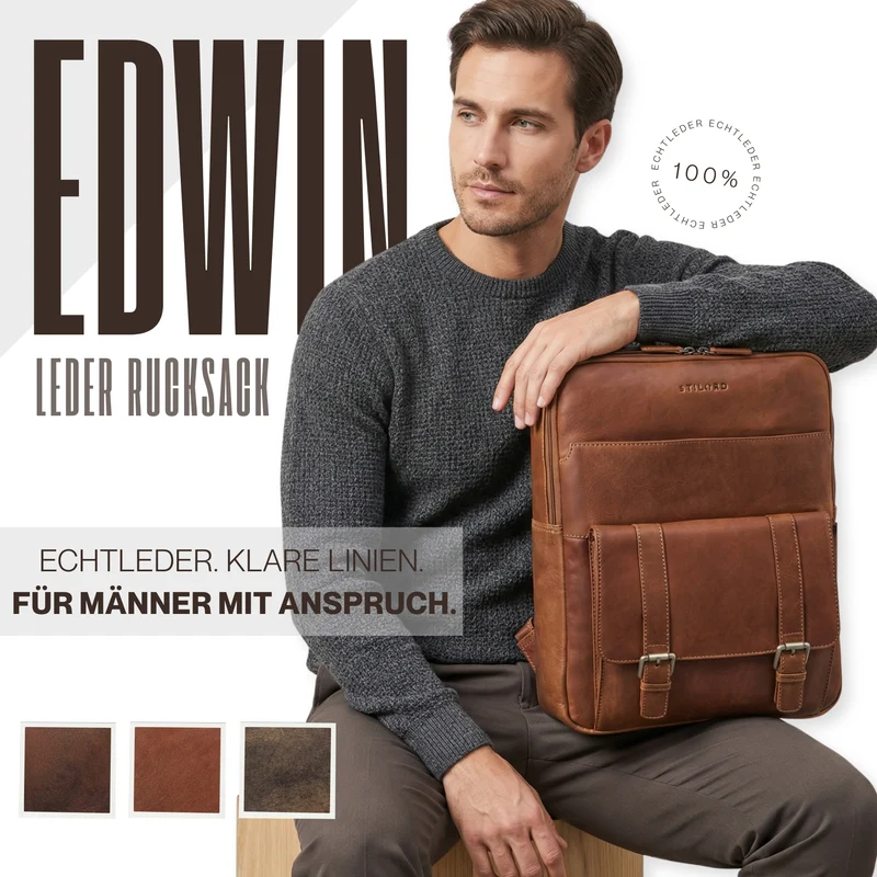 "Edwin" Vintage Business Rucksack Herren Leder 15.6-16 Zoll