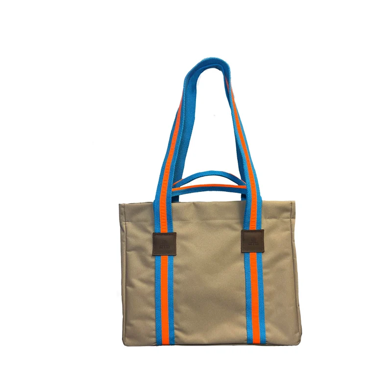 Shopper STRIPES KODURA -S- Beige & Neonorange Türkis