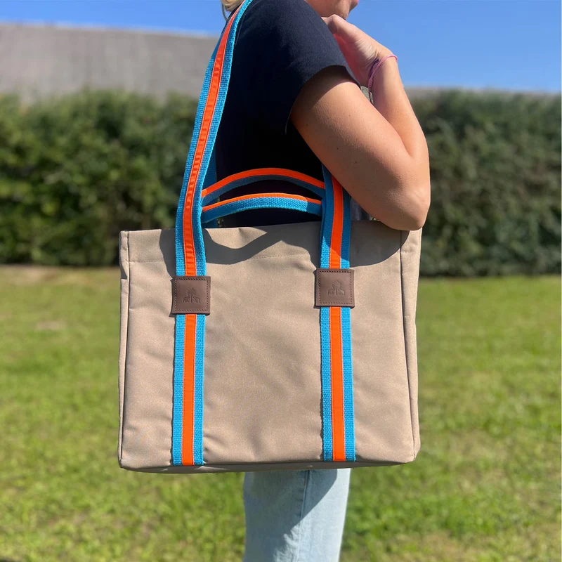 Shopper STRIPES KODURA -S- Beige & Neonorange Türkis