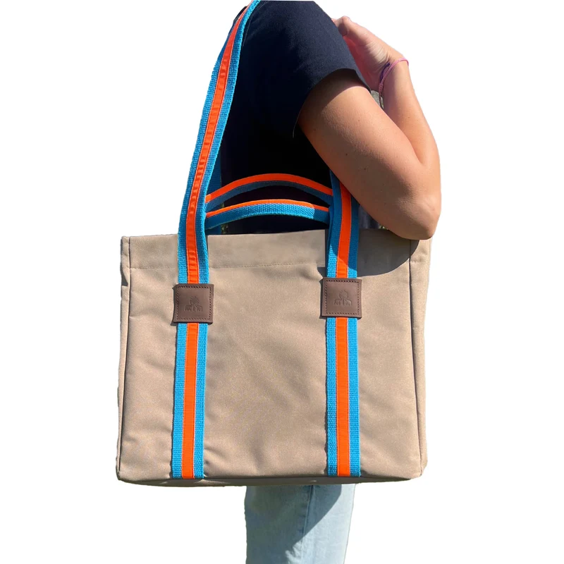 Shopper STRIPES KODURA -S- Beige & Neonorange Türkis