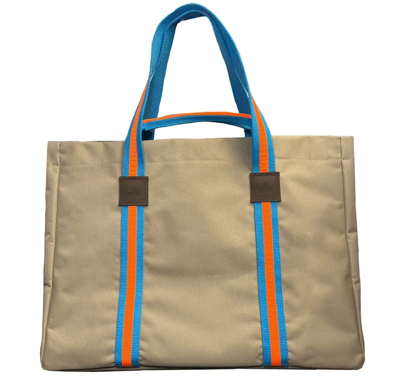 Shopper STRIPES KODURA -L- Beige & Neonorange Türkis
