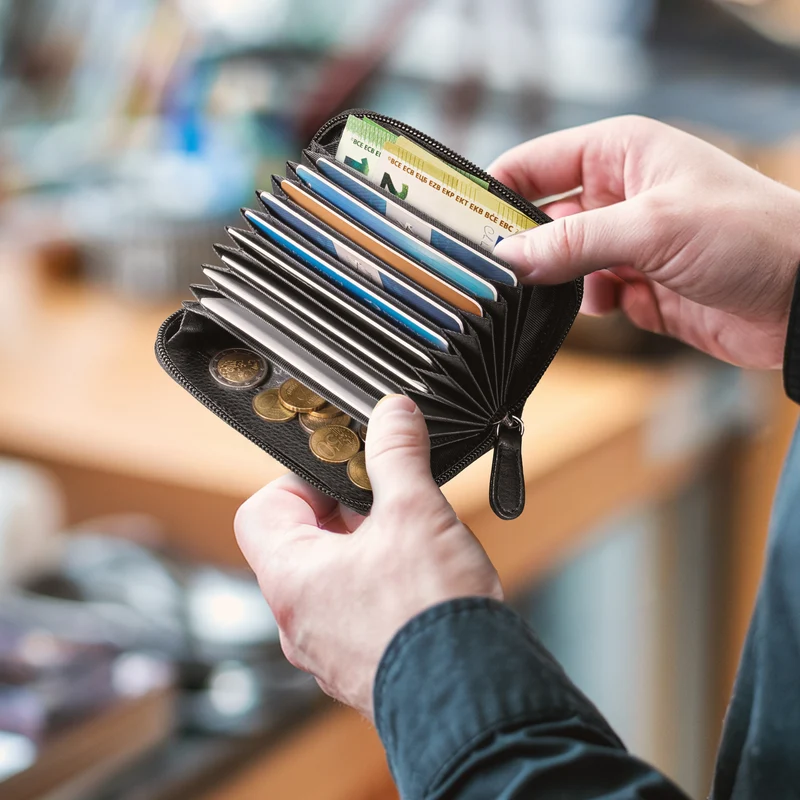 "Luxor" Gefächertes Kreditkartenetui Leder Herren für 9 Karten mit RFID Schutz