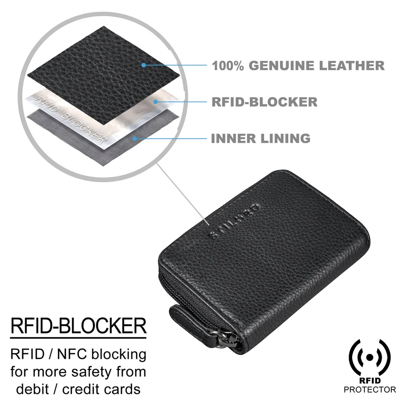 "Luxor" Gefächertes Kreditkartenetui Leder Herren für 9 Karten mit RFID Schutz