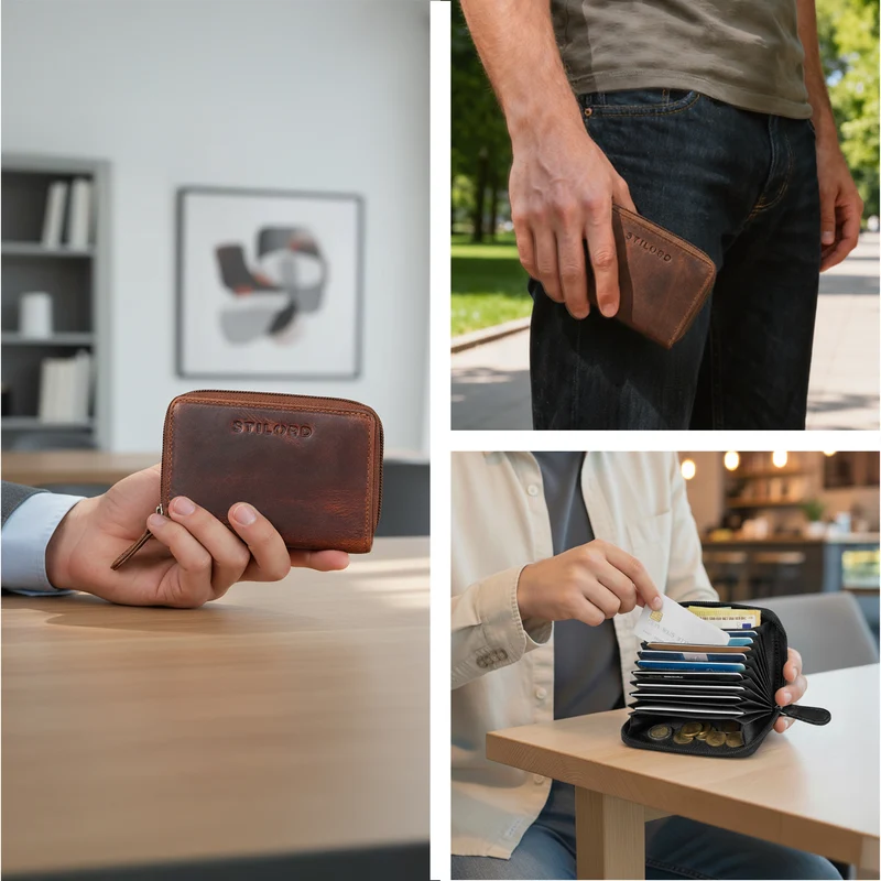 "Luxor" Gefächertes Kreditkartenetui Leder Herren für 9 Karten mit RFID Schutz