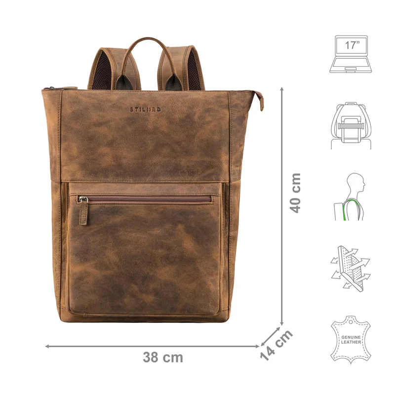 "Espen" Großer Arbeitsrucksack Leder Herren und Damen bis 17 Zoll