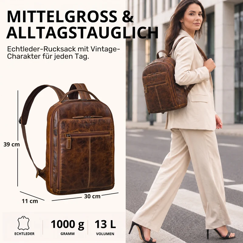 "Nami" Leder Laptop Rucksack 15 Zoll Business Backpack Damen & Herren