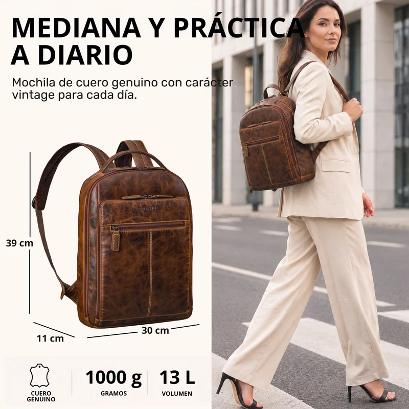 "Nami" Leder Laptop Rucksack 15 Zoll Business Backpack Damen & Herren