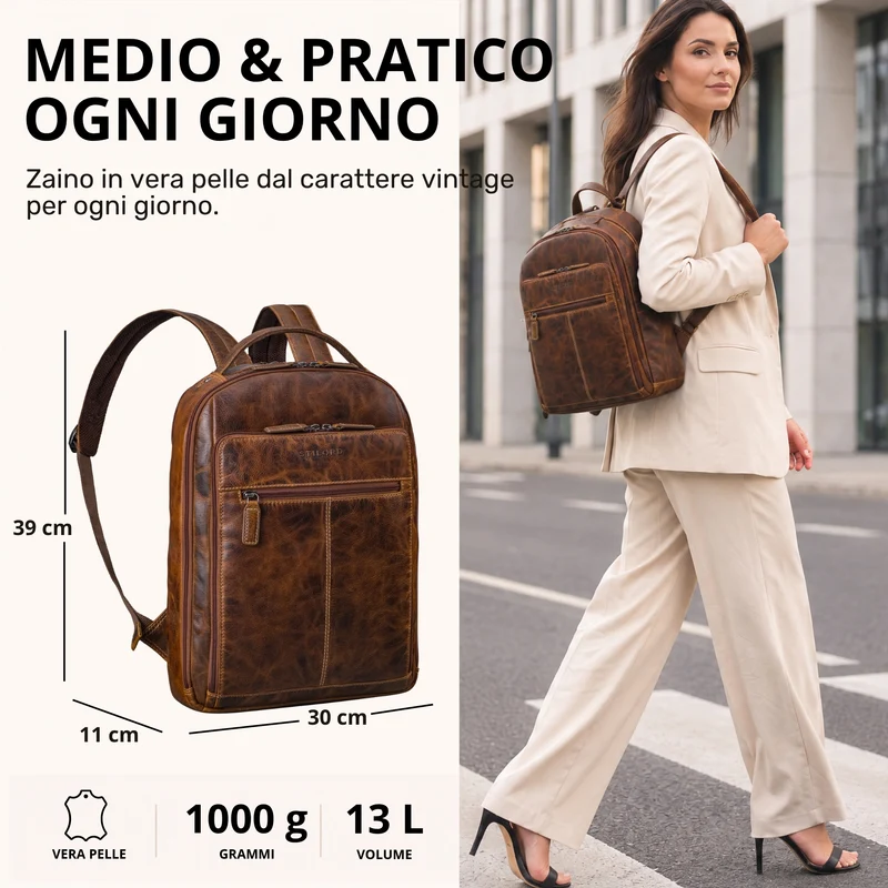 "Nami" Leder Laptop Rucksack 15 Zoll Business Backpack Damen & Herren